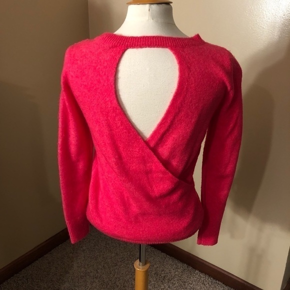 LOFT Crossover Bar Back Sweater Bright Pink XXSP - Picture 2 of 7